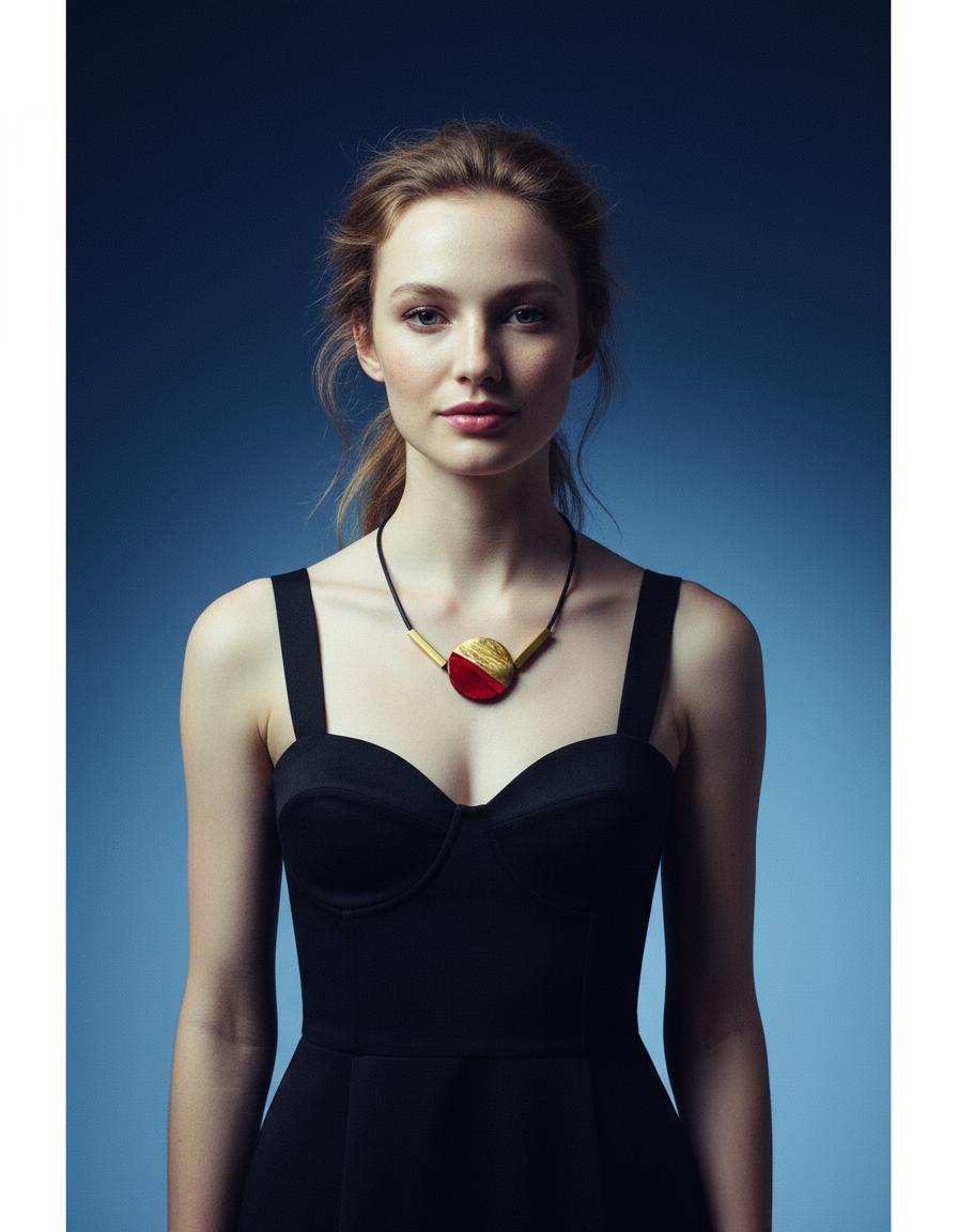 Modern Minimalist Necklace with Clay Bead & Brass Bars.