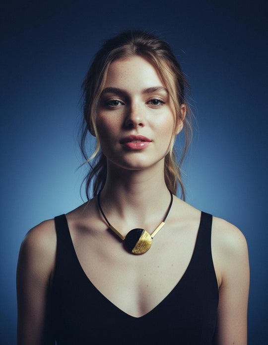 Modern Minimalist Necklace with Clay Bead & Brass Bars.