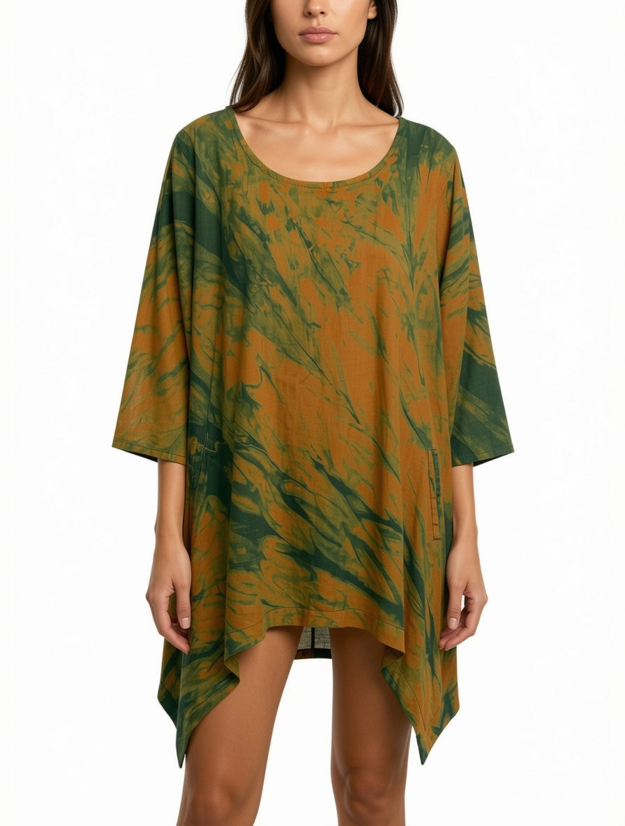 Linen Tulip Tunic in Indigo Arashi