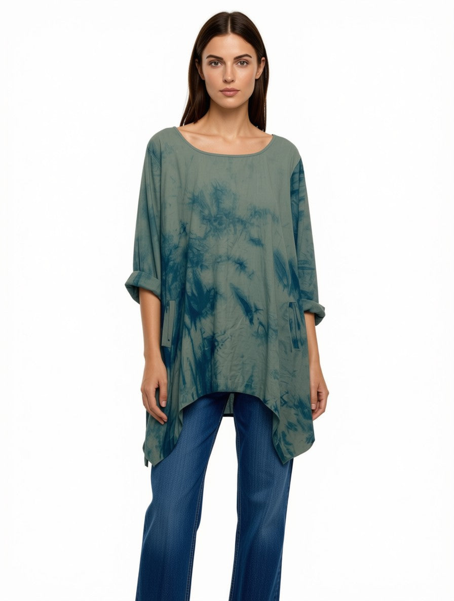 Linen Tulip Tunic in Indigo Arashi
