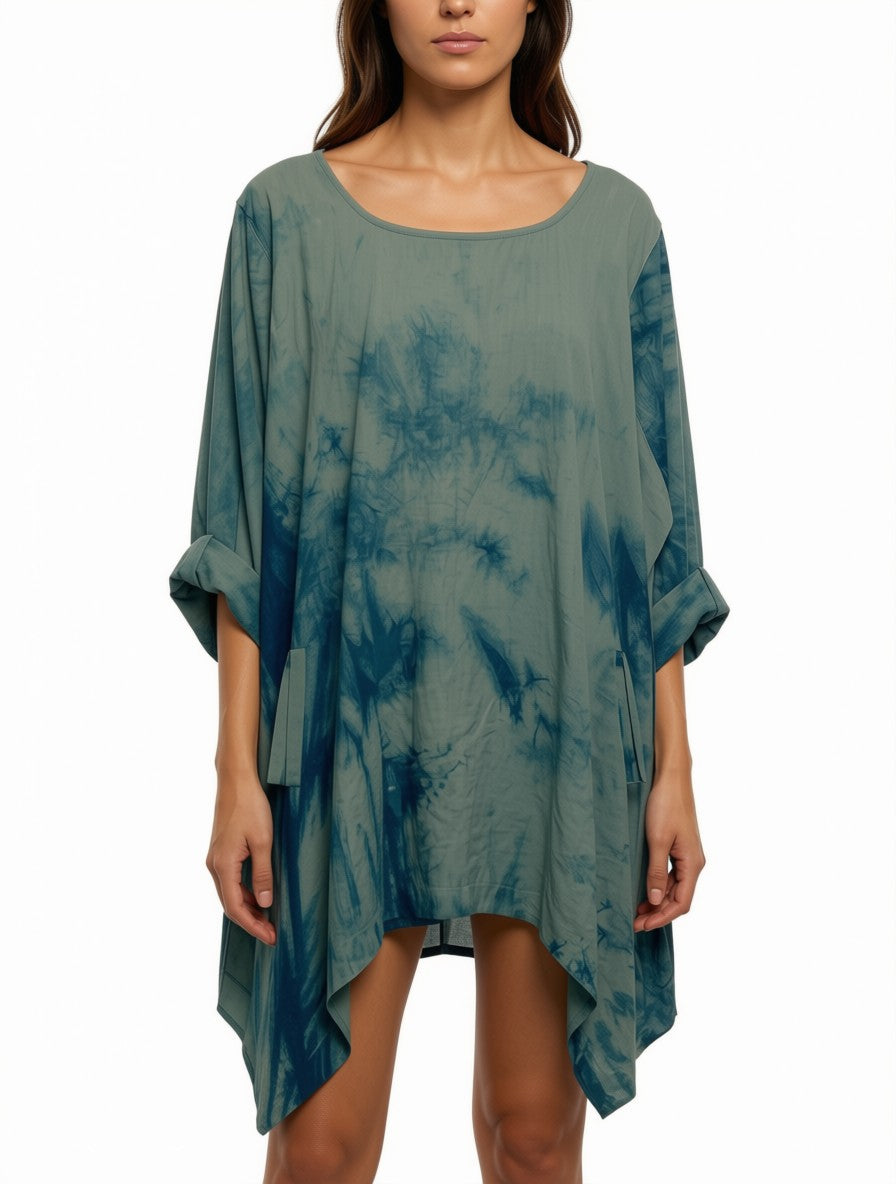 Linen Tulip Tunic in Indigo Arashi