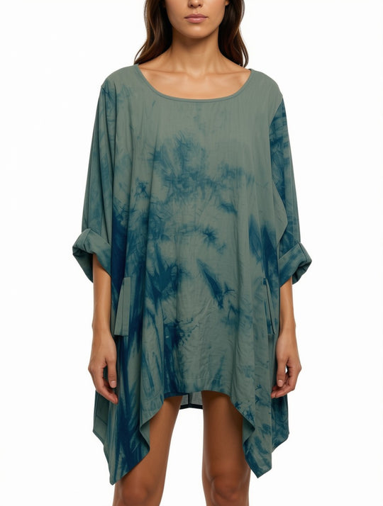 Linen Tulip Tunic in Indigo Arashi