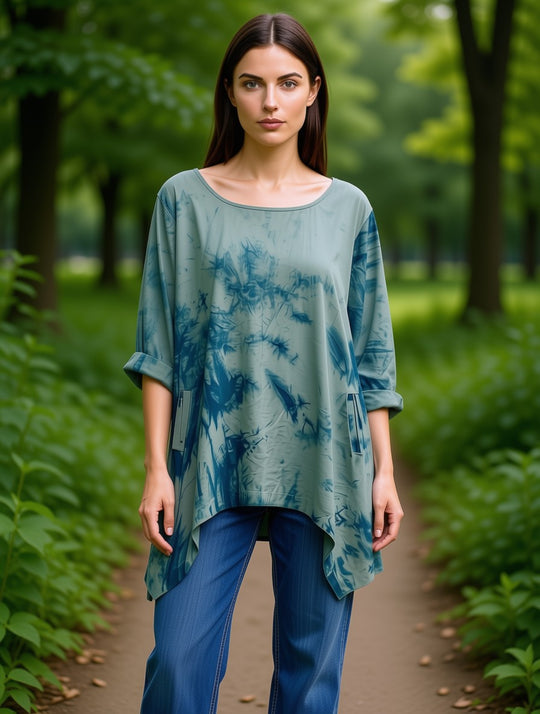 Linen Tulip Tunic in Indigo Arashi