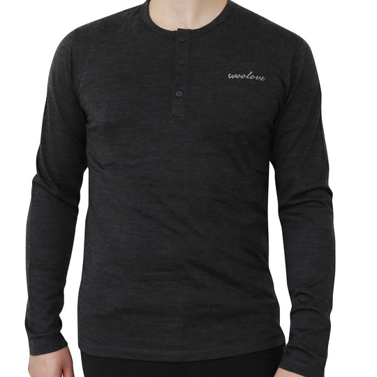 Men's 100% Merino Wool Long Sleeve Henley 190 GSM