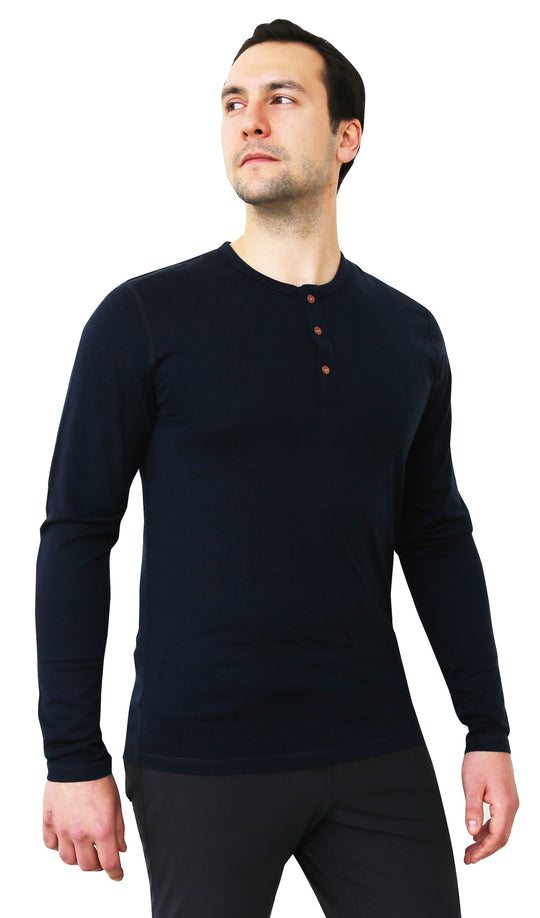 NorthWool Men's Merino Wool Long Sleeve Henley Base Layer Shirt 260 GSM
