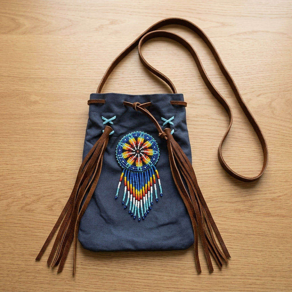 Beaded Suede Phone Pouch ~ Sage &amp; Fringe Rosette