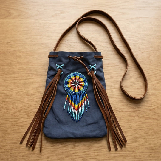 Beaded Suede Phone Pouch ~ Sage &amp; Fringe Rosette