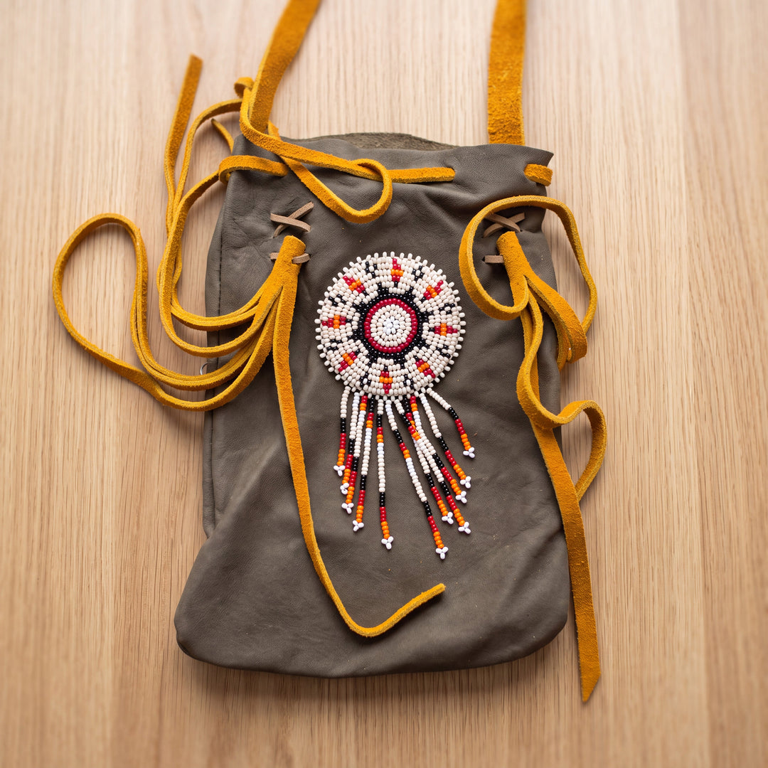 Beaded Suede Phone Pouch ~ Sage &amp; Fringe Rosette
