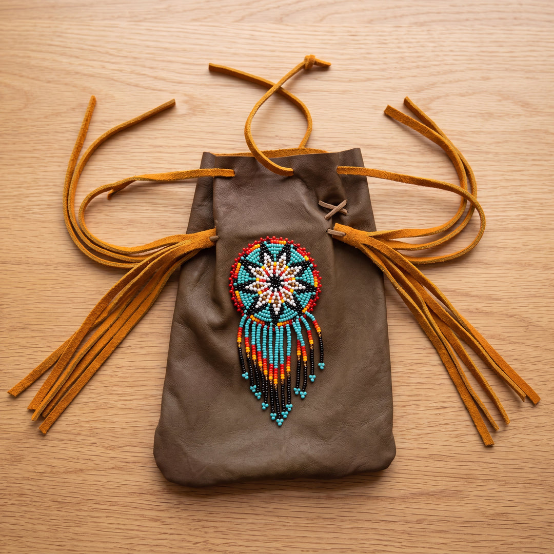 Beaded Suede Phone Pouch ~ Sage &amp; Fringe Rosette
