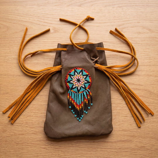 Beaded Suede Phone Pouch ~ Sage &amp; Fringe Rosette