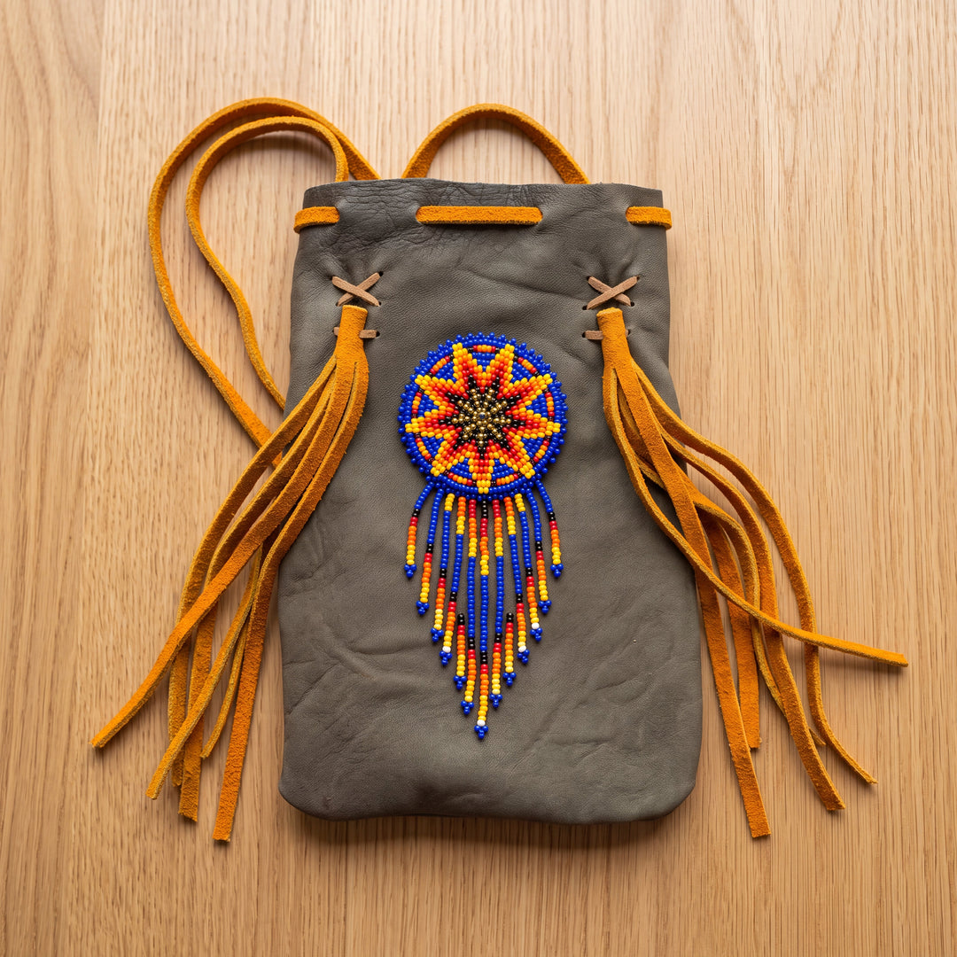 Beaded Suede Phone Pouch ~ Sage &amp; Fringe Rosette