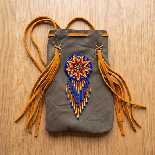 Beaded Suede Phone Pouch ~ Sage &amp; Fringe Rosette