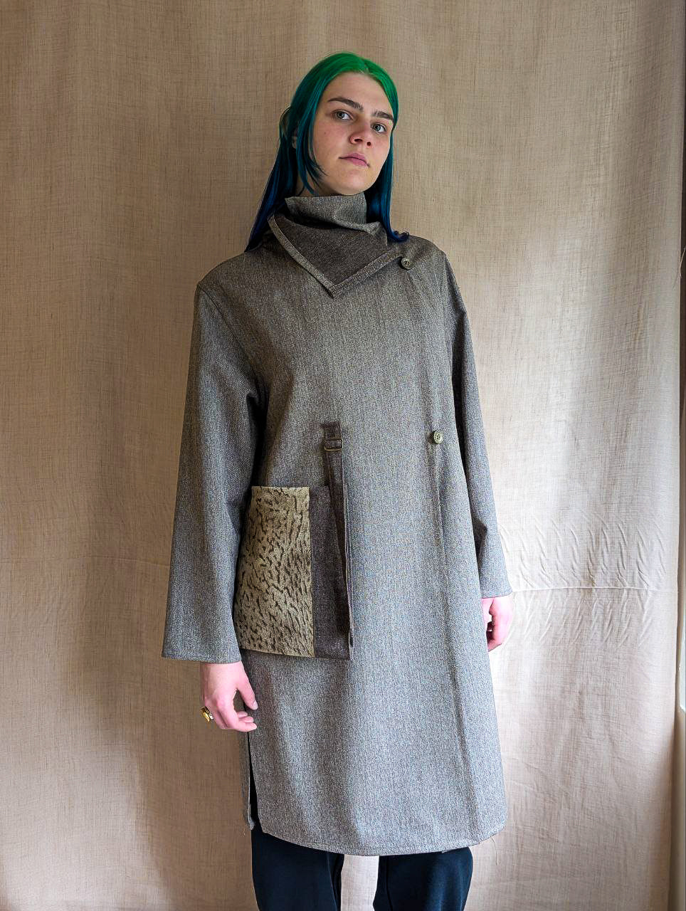 Grey Italian Wool Coat with Leather Patch Pocket – Naturally Canada