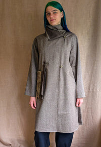 Grey Italian Wool Coat with Leather Patch Pocket
