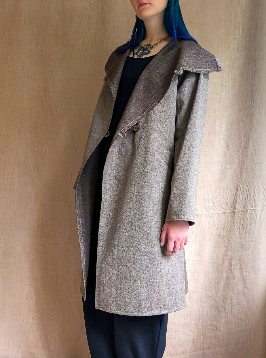 Grey Italian Wool Coat with Leather Patch Pocket