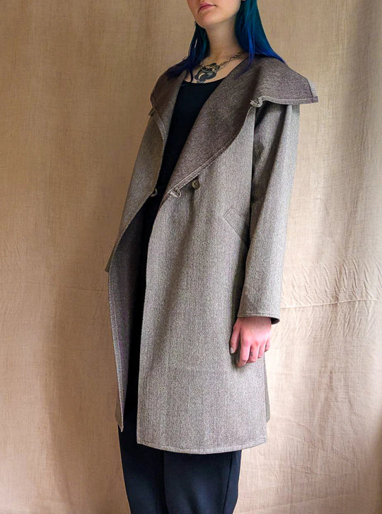 Grey Italian Wool Coat with Leather Patch Pocket