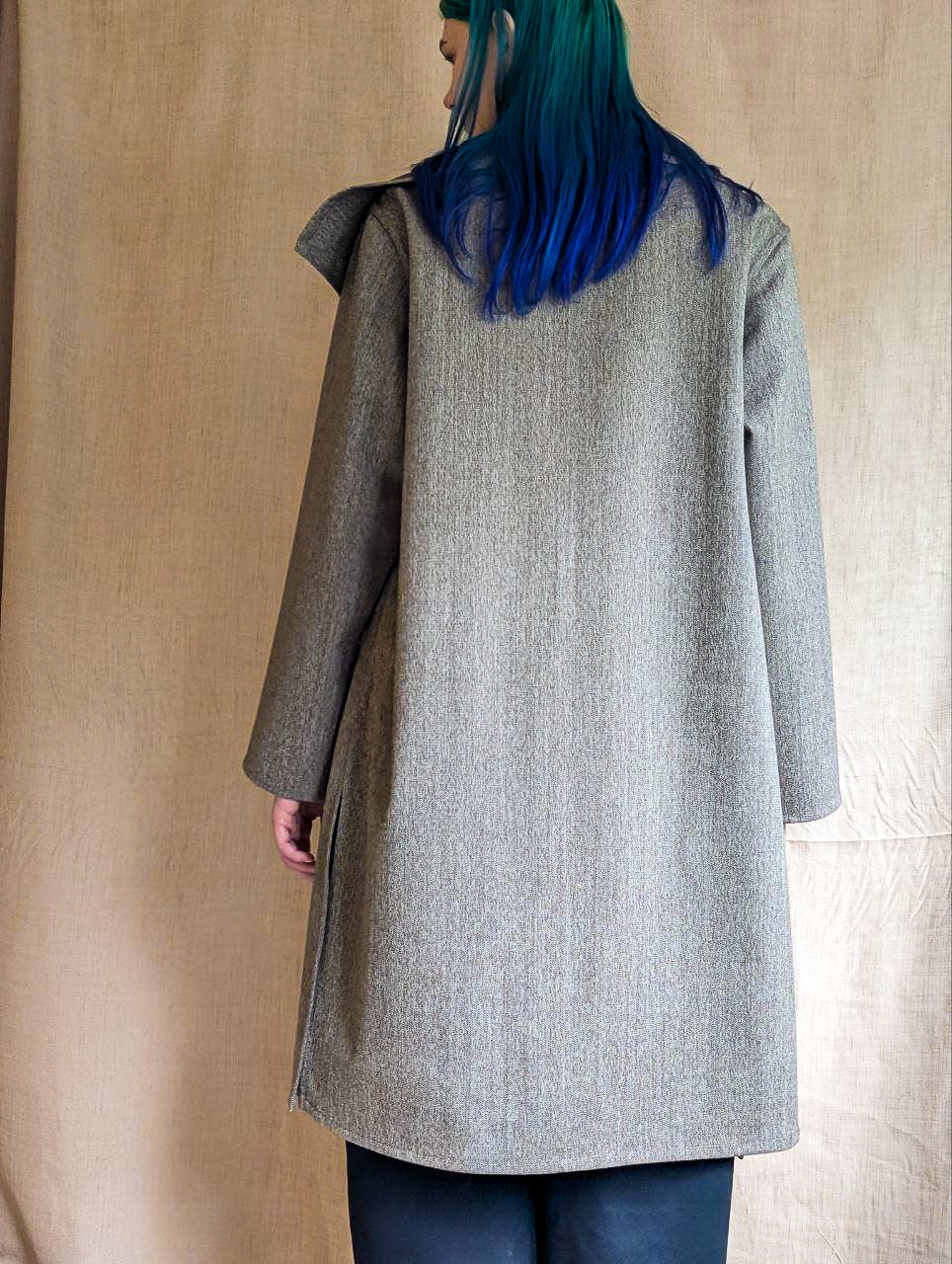 Grey Italian Wool Coat with Leather Patch Pocket