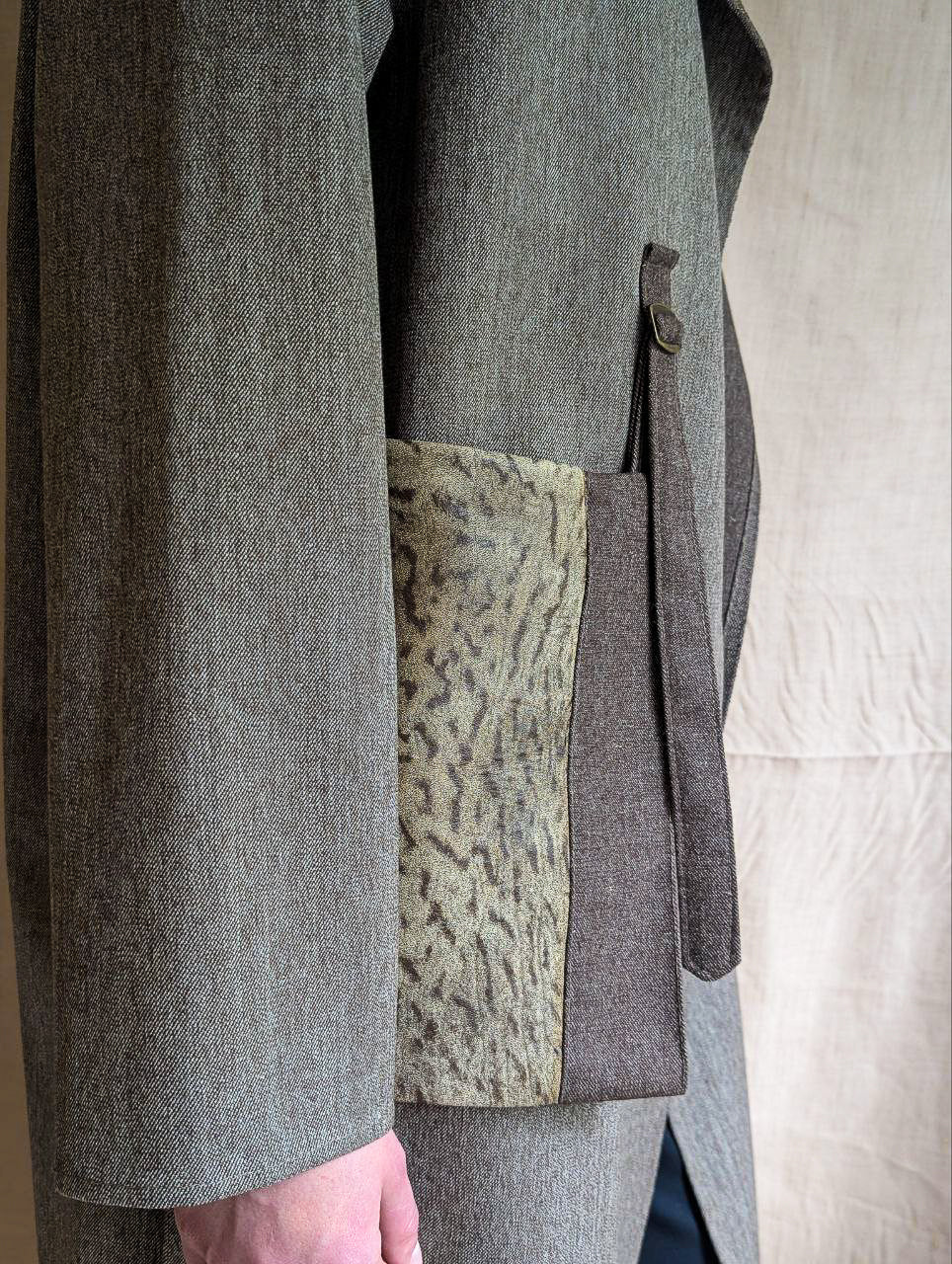 Grey Italian Wool Coat with Leather Patch Pocket