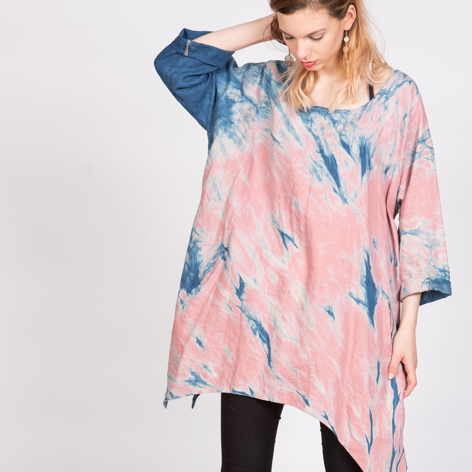 Linen Tulip Tunic in Indigo Arashi