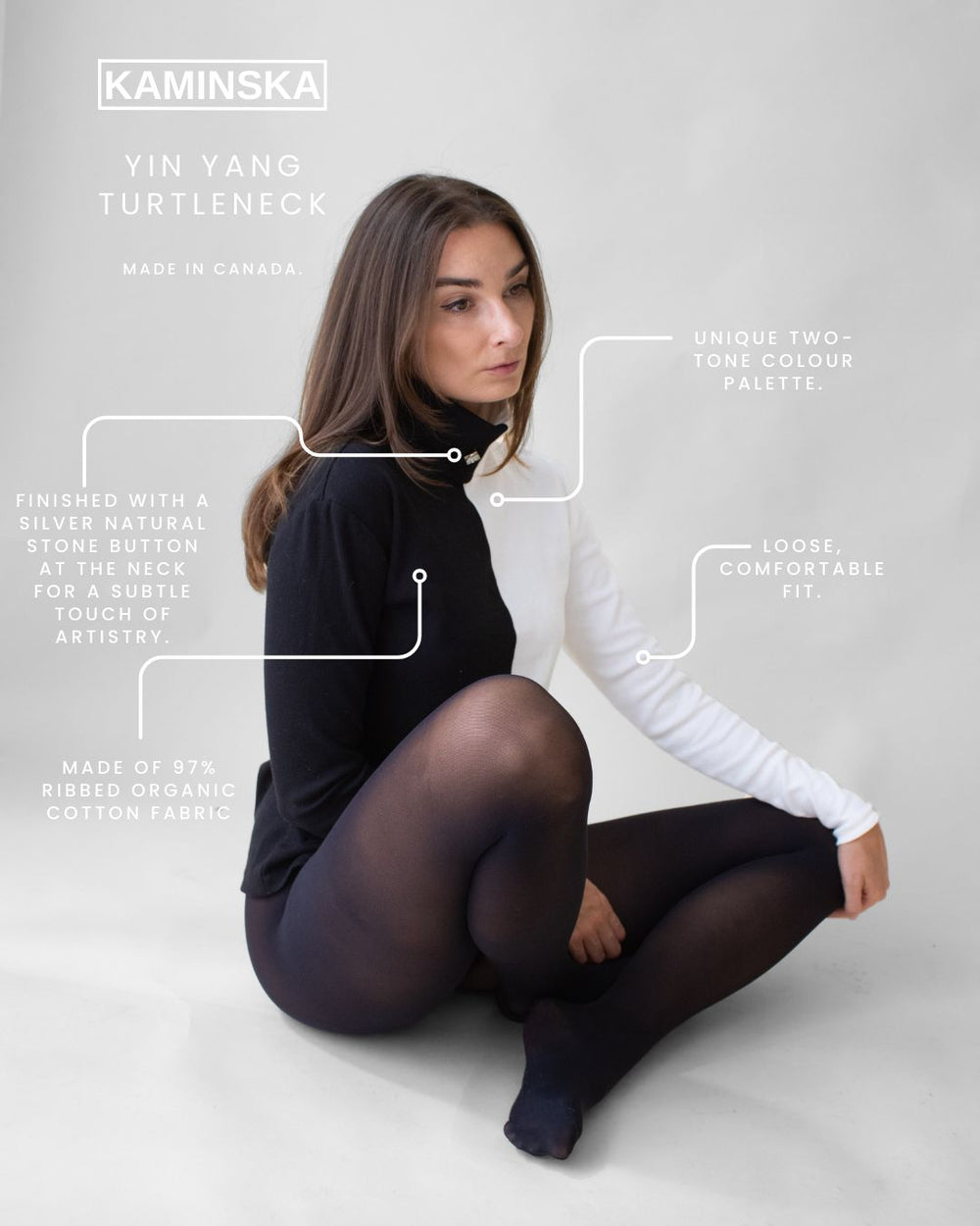 Yin Yang Turtleneck in Ribbed - Organic Cotton with Natural Stone Button