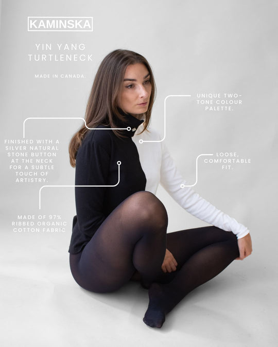 Yin Yang Turtleneck in Ribbed - Organic Cotton with Natural Stone Button