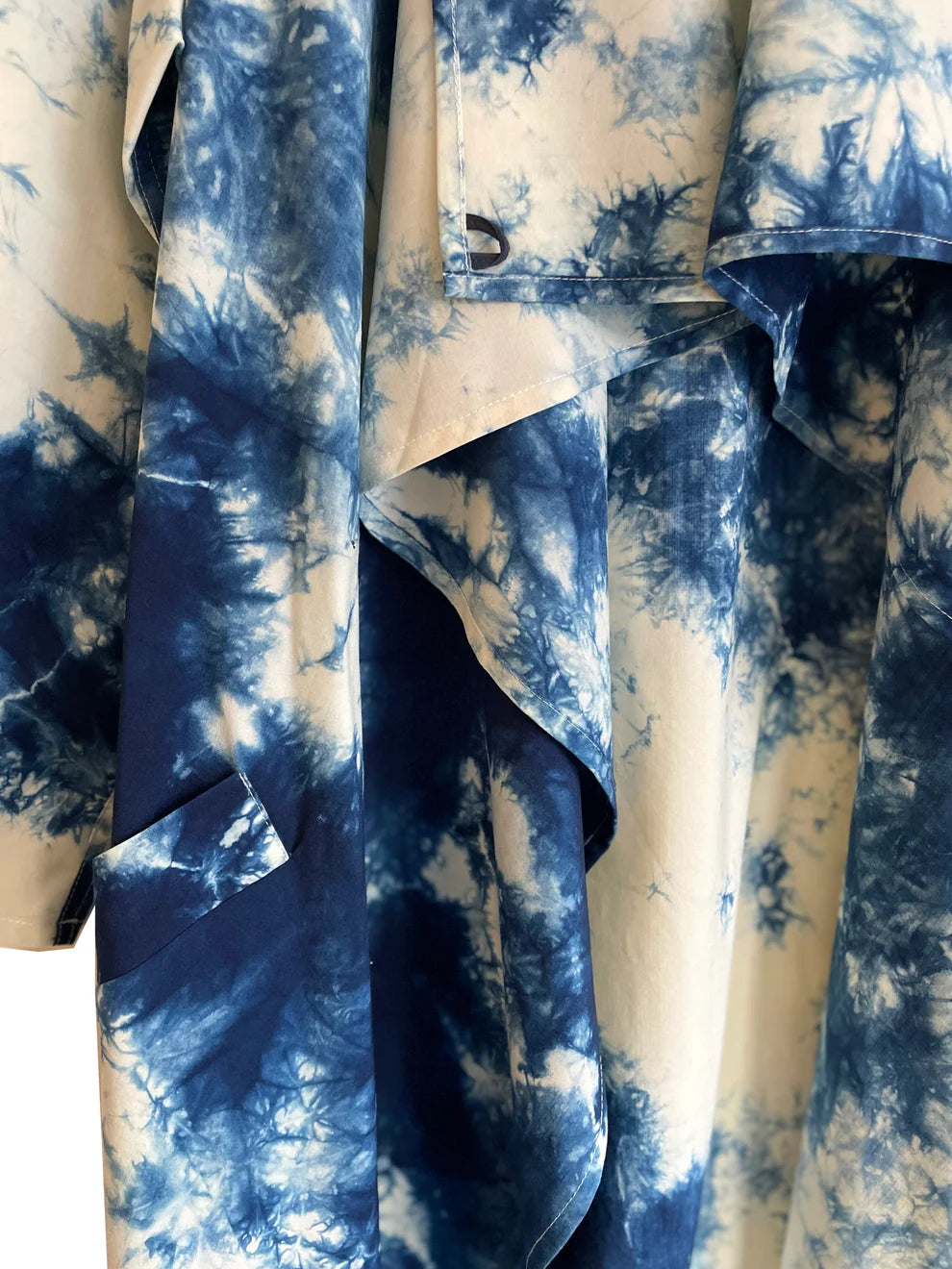 Cream & Indigo Wool Waterfall Coat w/Organic Indigo Splashes