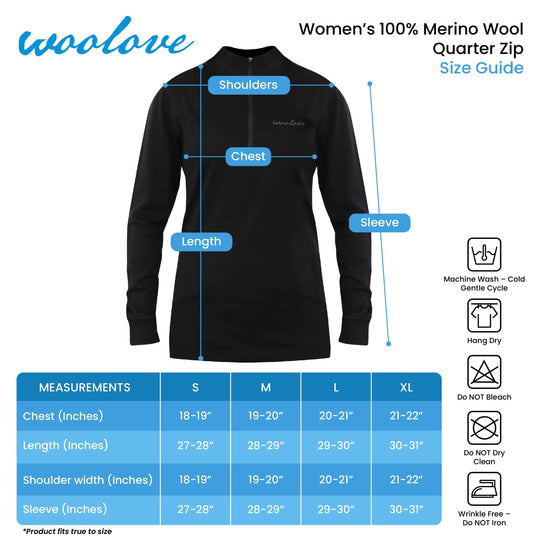 Women's 100% Merino Wool 1/4 Zip Pullover 190 GSM