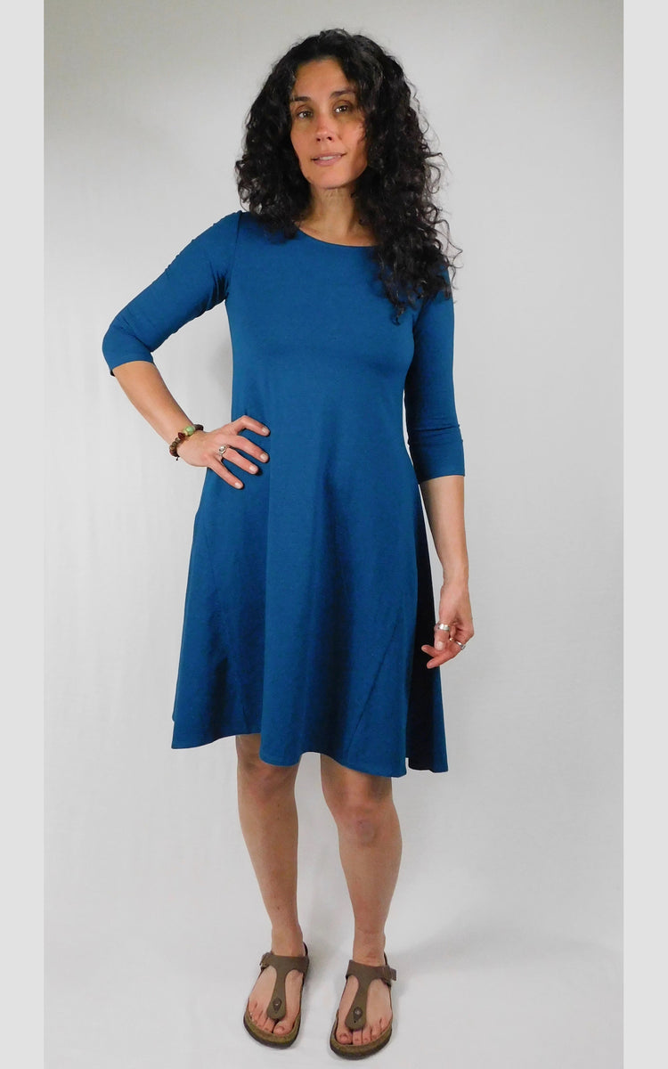 Hemp/Organic Cotton fitted Dress 3/4 sleeve in Morrocan Blue
