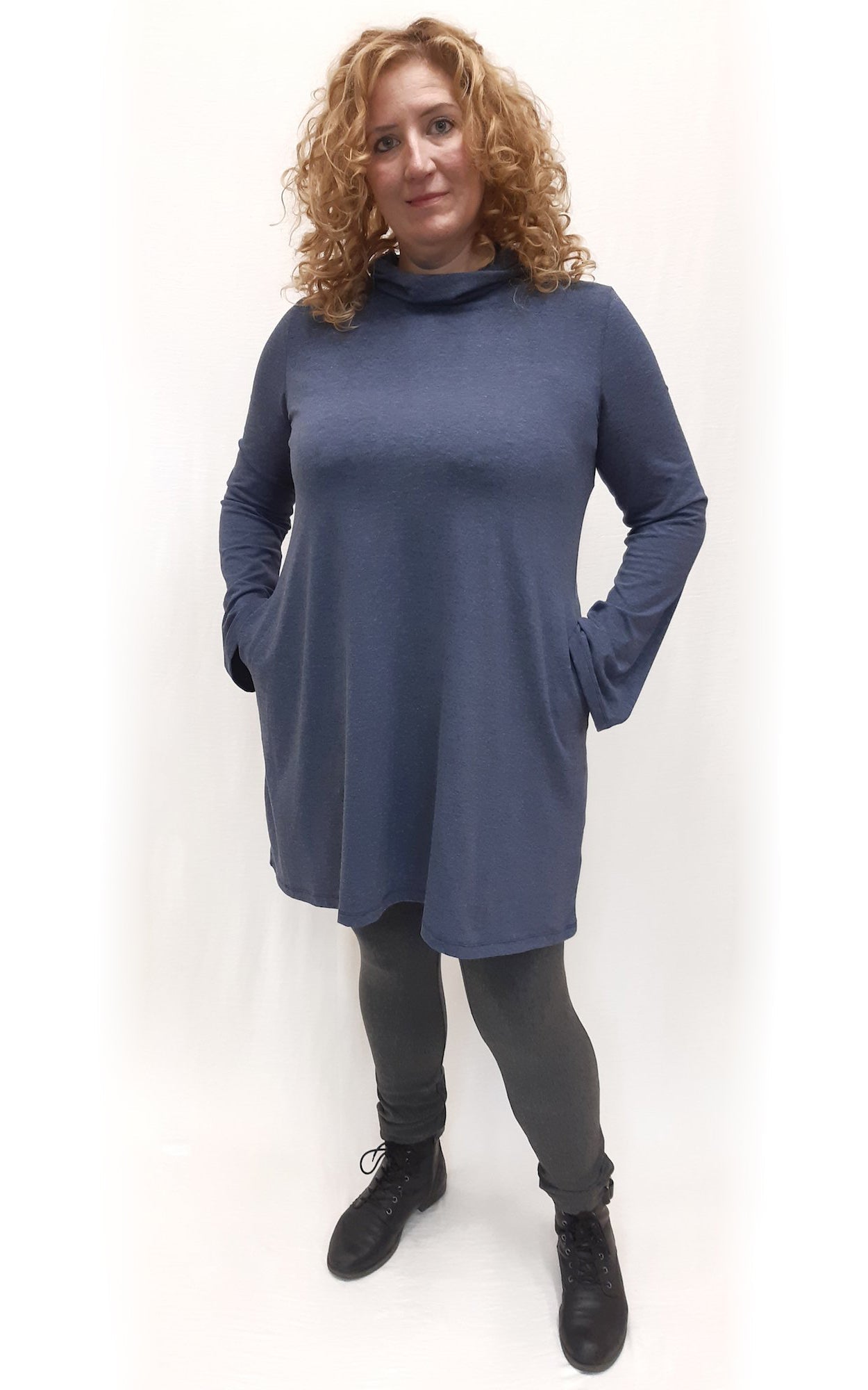 Bamboo Long Hooded Tunic Sweater - Heather Blue - Naturally Canada