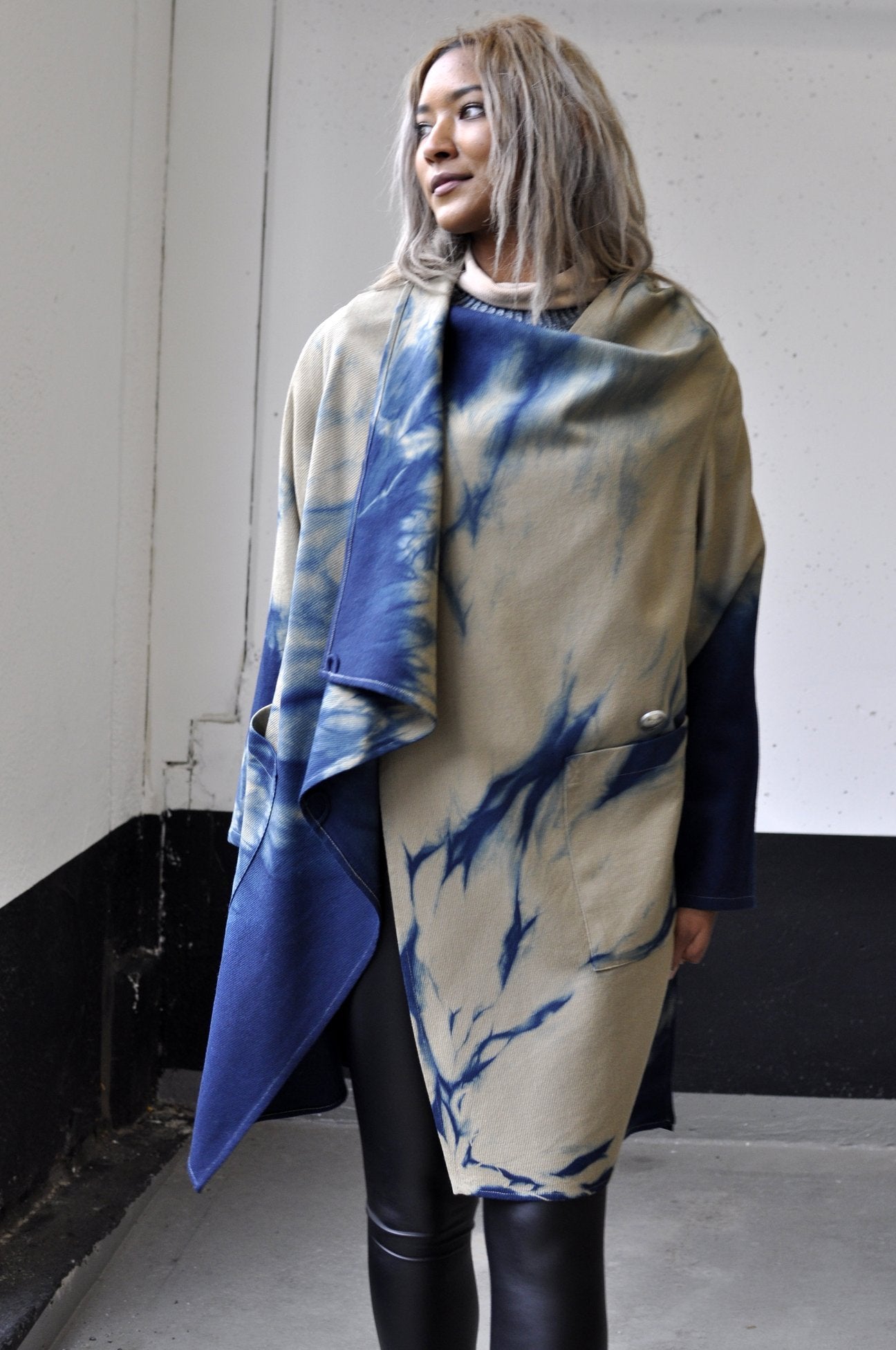 Cashmere & Wool Wraparound Shibori Coat - Naturally Canada