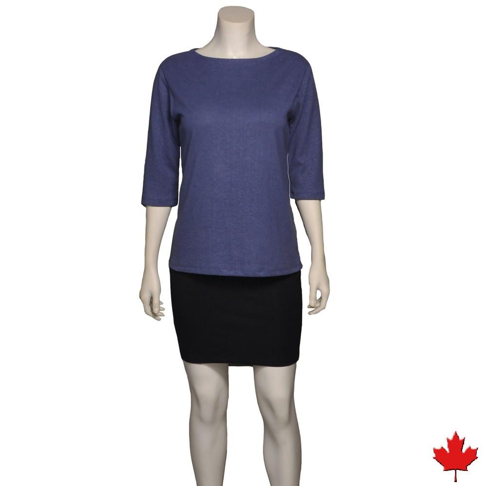 Hemp/Organic Cotton 3/4 Sleeve Boat Neck Top - Naturally Canada