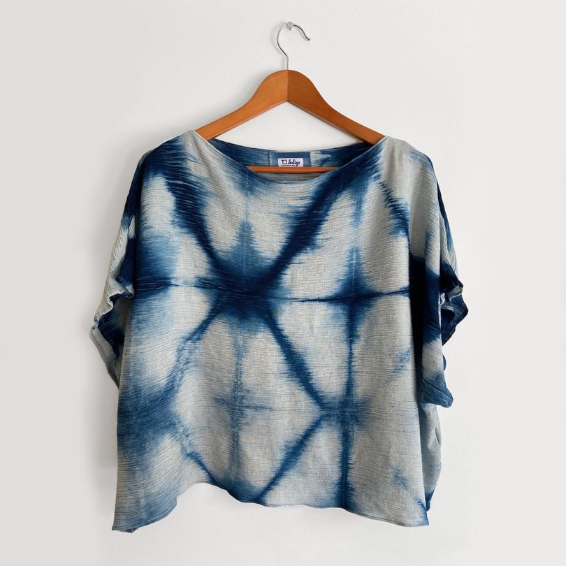 Linen Boxy Blouse in Indigo Starflower and Oat - Naturally Canada