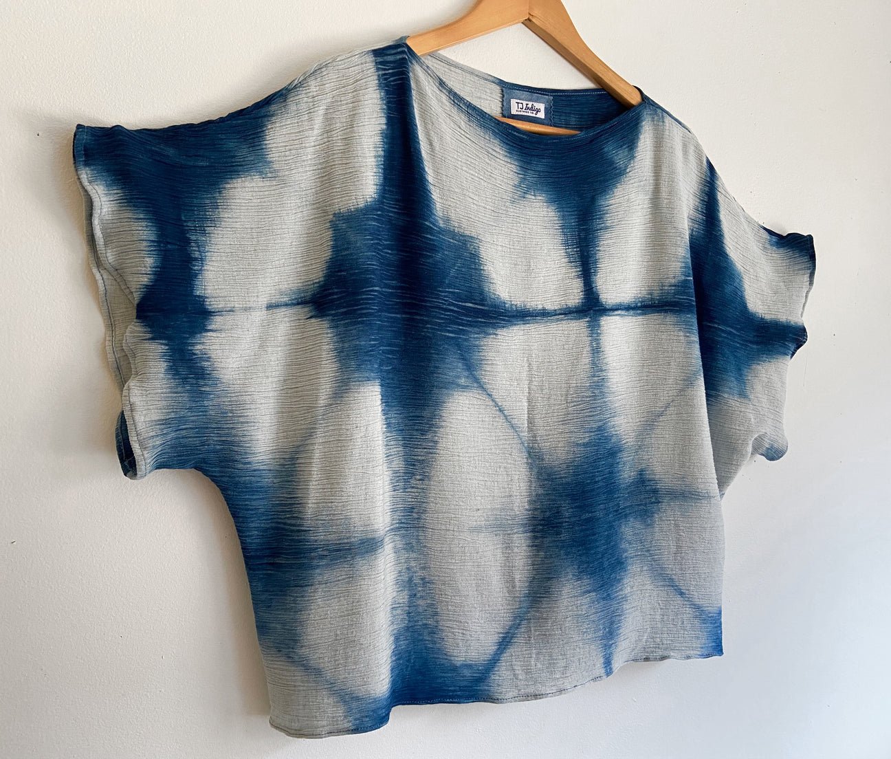 Linen Boxy Blouse in Indigo Starflower and Oat - Naturally Canada